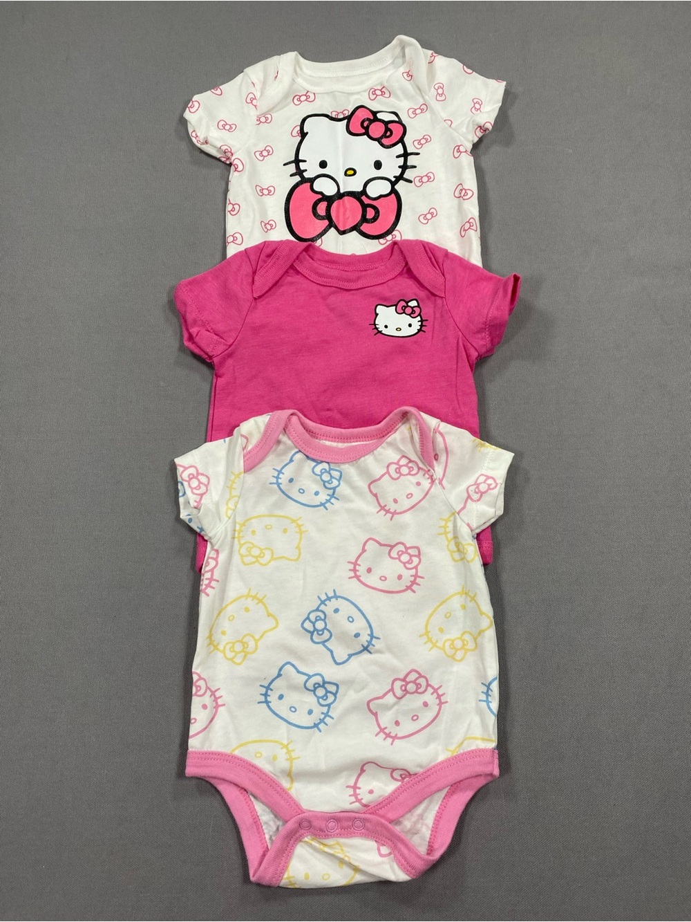 Hello Kitty Pink, White & Yellow Short-Sleeve Baby One-Piece Bodysuit Set